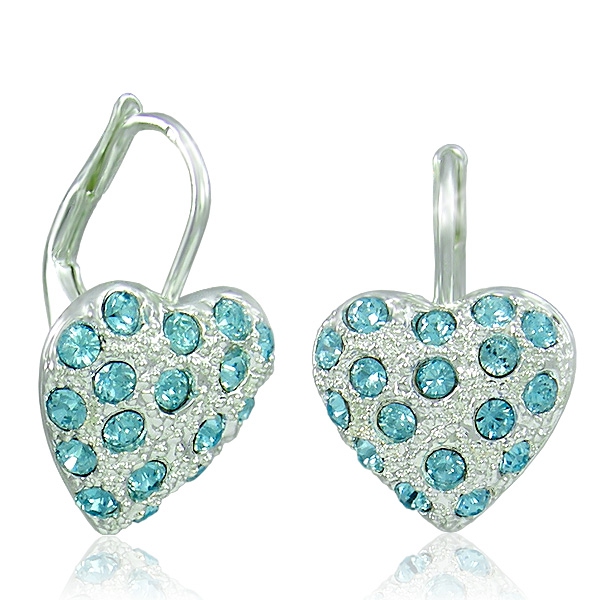 Náušnice Srdíčko Aquamarine - Celostříbrné náušnice Ag 925/1000