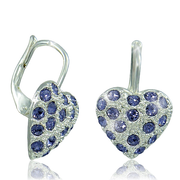 Náušnice Srdíčko Tanzanite - Celostříbrné náušnice Ag 925/1000