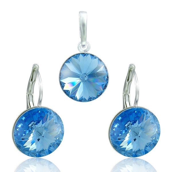 Souprava Rivoli Light Sapphire - Postříbřená souprava z bižuterního kovu + Ag řetízek