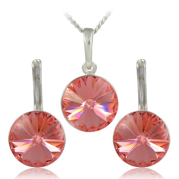 Souprava Rivoli Rose Peach - Postříbřená souprava z bižuterního kovu + Ag řetízek